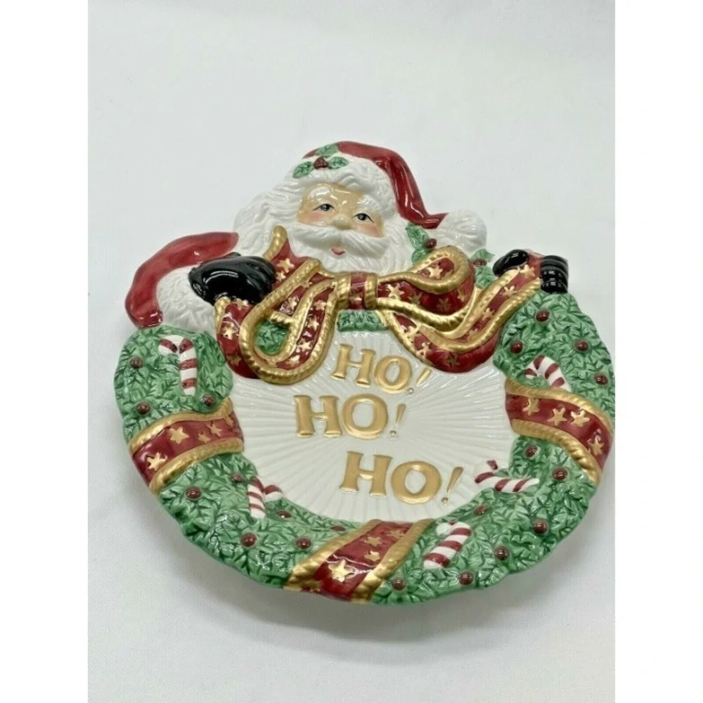 Fitz and Floyd Essentials Santa Plate Christmas Wreath Canape Cookie Platter